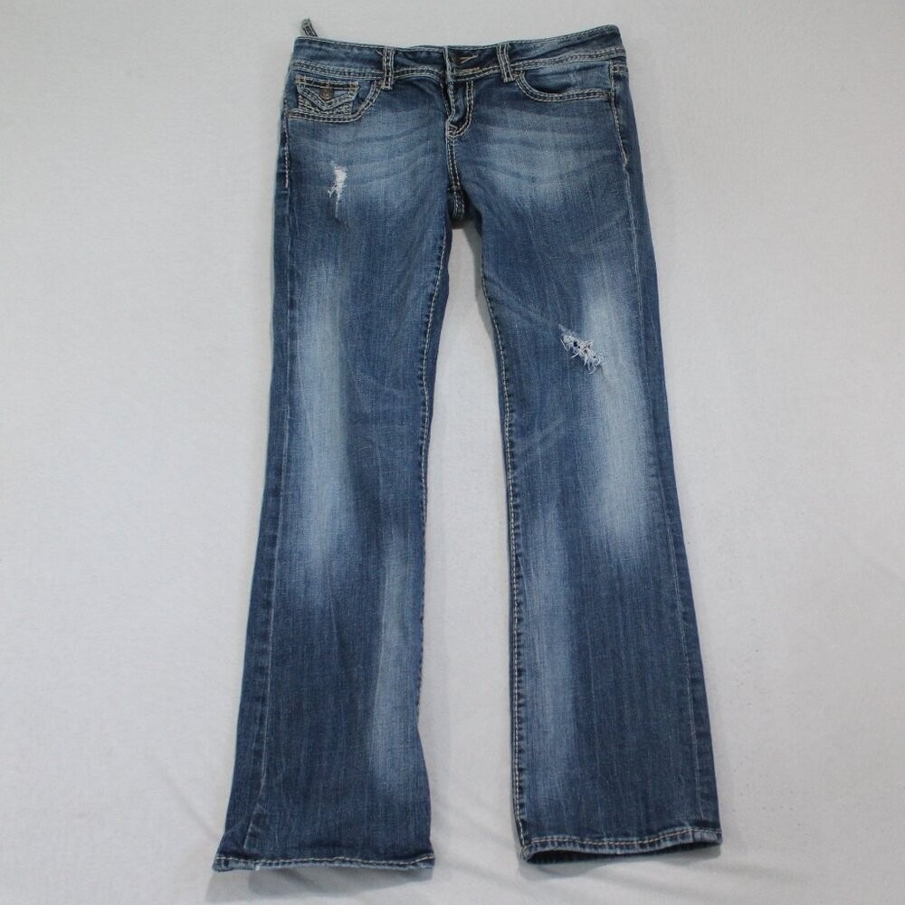 Vigoss Bootcut Jeans Women 7 Blue Excellent Low Rise Distressed Western 29x32
